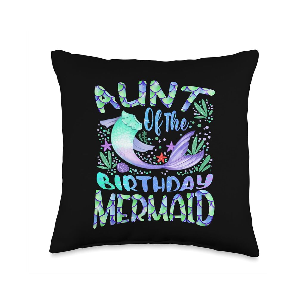 1413 Aunt Of The Birthday Mermaid Family Matching Party Squad Throw Pillow